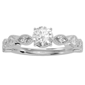 1 1/4 Carat Natural Round and Marquise Vintage Diamond Engagement Ring In 14 Karat White Gold