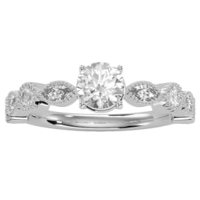 1 1/4 Carat Round and Marquise Vintage Diamond Engagement Ring In 14 Karat White Gold