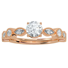 1 1/4 Carat Round and Marquise Vintage Diamond Engagement Ring In 14 Karat Rose Gold