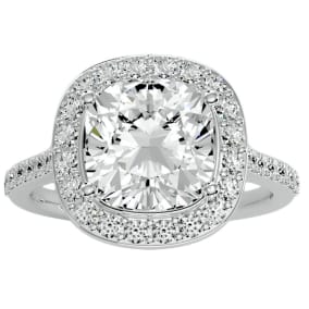 5 Carat Natural Cushion Cut Halo Diamond Engagement Ring In 14 Karat White Gold