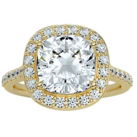 5 Carat Natural Cushion Cut Halo Diamond Engagement Ring In 14 Karat Yellow Gold