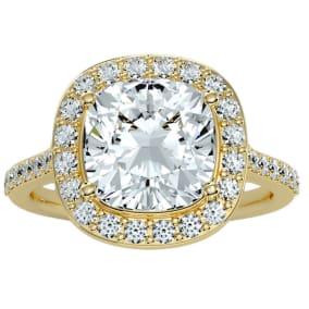 5 Carat Cushion Cut Halo Diamond Engagement Ring In 14 Karat Yellow Gold