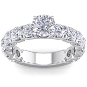 3 1/2 Carat Natural Round Shape Diamond Engagement Ring In 14 Karat White Gold