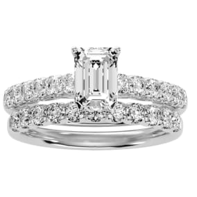 3 Carat Natural Emerald Cut Bridal Set In 14 Karat White Gold