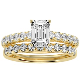 3 Carat Natural Emerald Cut Bridal Set In 14 Karat Yellow Gold