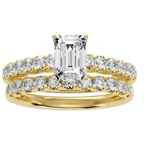 2 Carat Natural Emerald Cut Diamond Bridal Set In 14 Karat Yellow Gold