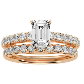 2 Carat Emerald Cut Diamond Bridal Set In 14 Karat Rose Gold