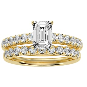 2 Carat Emerald Cut Diamond Bridal Set In 14 Karat Yellow Gold