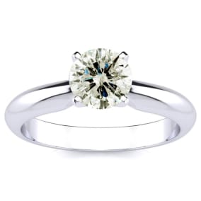 1.10 Carat Diamond Solitaire Engagement Ring In 14K White Gold. Rare Size and Bigger Than 1 Carat!
