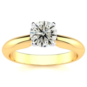 Round Engagement Rings, 1.10 Carat Diamond Solitaire Engagement Ring Crafted In 14K Yellow Gold