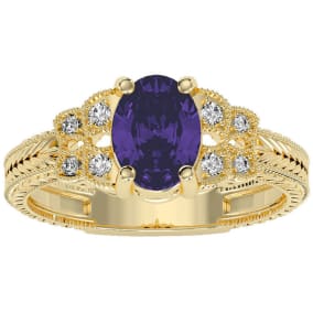 1 Carat Oval Shape Amethyst and Diamond Ring In 10 Karat Yellow Gold