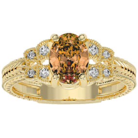 1 Carat Oval Shape Citrine and Diamond Ring In 10 Karat Yellow Gold