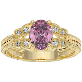 1 Carat Oval Shape Pink Topaz and Diamond Ring In 10 Karat Yellow Gold