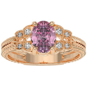 1 Carat Oval Shape Pink Topaz and Diamond Ring In 10 Karat Rose Gold