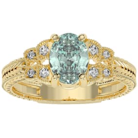 1 Carat Oval Shape Green Amethyst and Diamond Ring In 10 Karat Yellow Gold