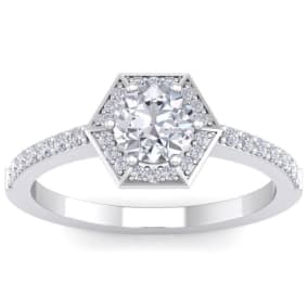 1 Carat Natural Halo Diamond Engagement Ring In 14 Karat White Gold