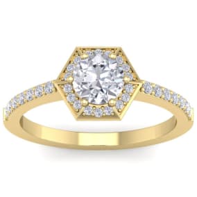 1 Carat Natural Halo Diamond Engagement Ring In 14 Karat Yellow Gold