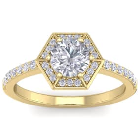 1 1/2 Carat Natural Halo Diamond Engagement Ring In 14 Karat Yellow Gold