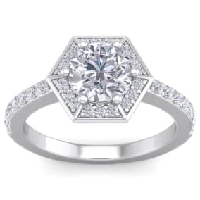 2 Carat Natural Halo Diamond Engagement Ring In 14 Karat White Gold