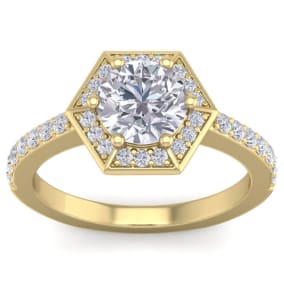 2 Carat Natural Halo Diamond Engagement Ring In 14 Karat Yellow Gold