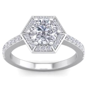 2 1/2 Carat Natural Halo Diamond Engagement Ring In 14 Karat White Gold
