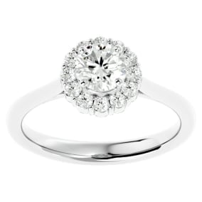 1 Carat Natural Halo Diamond Engagement Ring In 14 Karat White Gold