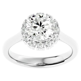 2 1/3 Carat Halo Moissanite Engagement Ring In 14 Karat White Gold