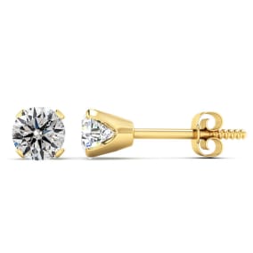 Almost 3/4 Carat Natural Round Diamond Stud Earrings In 14 Karat Yellow Gold