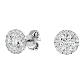 1.25 Carat Fiery Moissanite Halo Earrings Crafted In Solid 14K White Gold.  You Will Love These Wonderful Earrings!