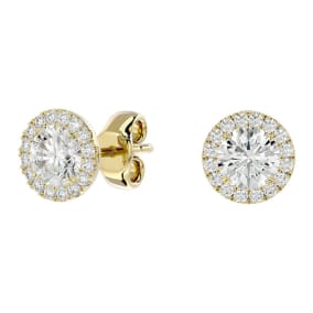 1.25 Carat Fiery Moissanite Halo Earrings Crafted In Solid 14K Yellow Gold.  You Will Love These Wonderful Earrings!