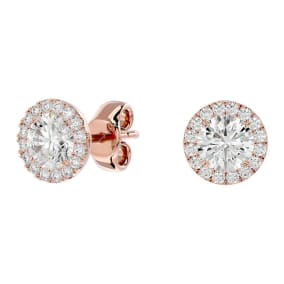 1.25 Carat Fiery Moissanite Halo Earrings Crafted In Solid 14K Rose Gold.  You Will Love These Wonderful Earrings!