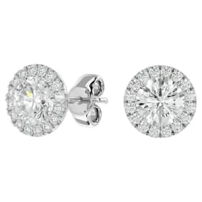 2.50 Carat Fiery Moissanite Halo Earrings Crafted In Solid 14K White Gold.  You Will Love These Wonderful Earrings!