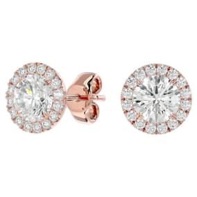 2.50 Carat Fiery Moissanite Halo Earrings Crafted In Solid 14K Rose Gold.  You Will Love These Wonderful Earrings!