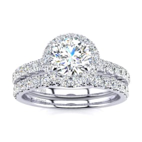 1 1/2 Carat Pave Halo Diamond Bridal Set in Platinum