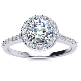 1 Carat Natural Round Halo Diamond Engagement Ring in Platinum.  Incredible Platinum Engagement Ring At A Fabulous Price!
