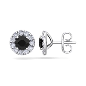 2 1/2 Carat Black Diamond Halo Stud Earrings In 14 Karat White Gold