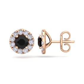 2 1/2 Carat Black Diamond Halo Stud Earrings In 14 Karat Rose Gold