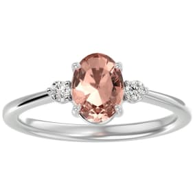 1-1/4 Carat Oval Shape Morganite and Two Diamond Ring In 14 Karat White Gold