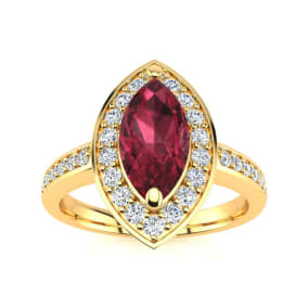 1 Carat Marquise Garnet and Diamond Ring In 14 Karat Yellow Gold