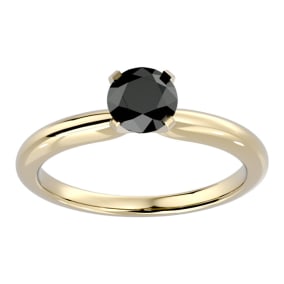 1 Carat Black Diamond Solitaire Engagement Ring In 14 Karat Yellow Gold