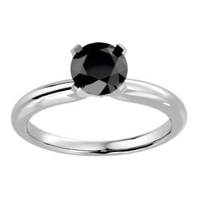 1 1/2 Carat Black Diamond Solitaire Engagement Ring In 14 Karat White Gold