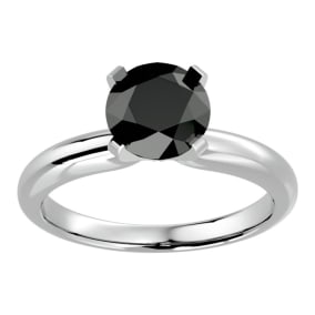 2 Carat Black Diamond Solitaire Engagement Ring In 14 Karat White Gold