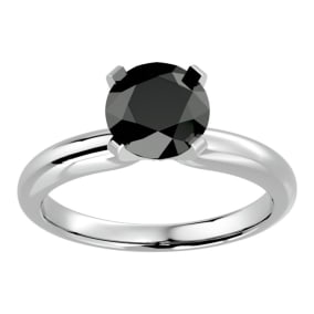 2 Carat Black Diamond Solitaire Engagement Ring In 14 Karat White Gold