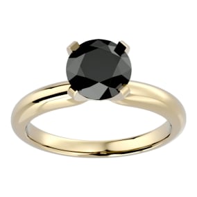 2 Carat Black Diamond Solitaire Engagement Ring In 14 Karat Yellow Gold