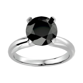 4 Carat Black Diamond Solitaire Engagement Ring In 14 Karat White Gold