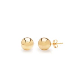 24K Yellow Gold Vermeil Polish Finished 5mm Ball Stud Earrings With Friction Backs  