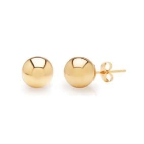 24K Yellow Gold Vermeil Polish Finished 7mm Ball Stud Earrings With Friction Backs  