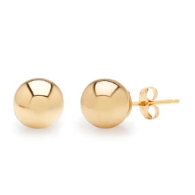 24K Yellow Gold Vermeil Polish Finished 7mm Ball Stud Earrings With Friction Backs  