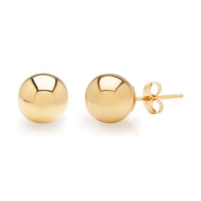 24K Yellow Gold Vermeil Polish Finished 8mm Ball Stud Earrings With Friction Backs  