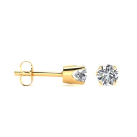 1/4 Carat Round Moissanite Stud Earrings in 14 Karat Yellow Gold